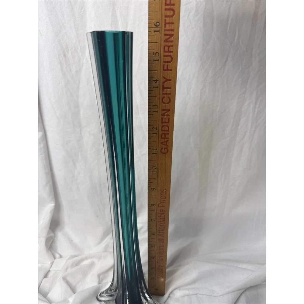 Vintage MCM Teal Sommerso Bud Table Floor Eiffel Tower Vase 16
